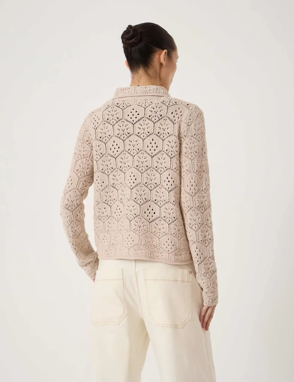 Pure Cotton Open Knit Collared Cardigan