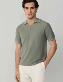 Pure Cotton Open Neck Knitted Polo Shirt