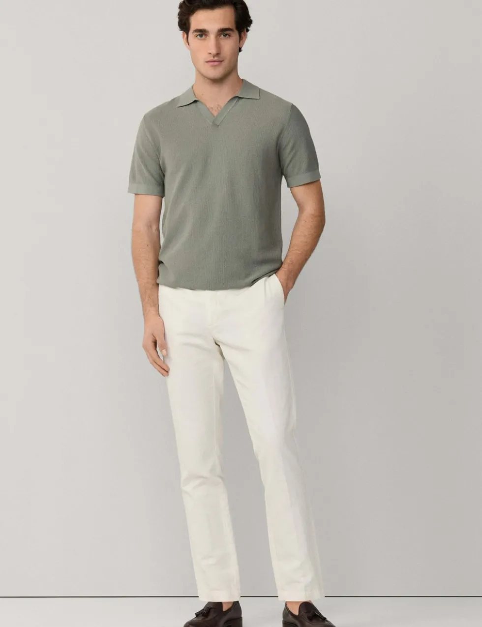Pure Cotton Open Neck Knitted Polo Shirt