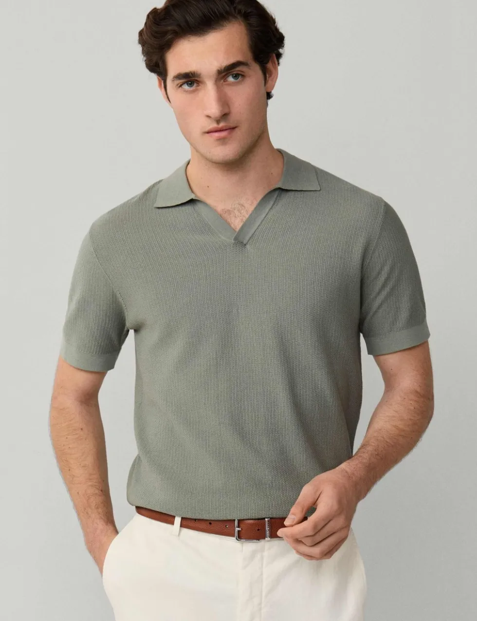 Pure Cotton Open Neck Knitted Polo Shirt