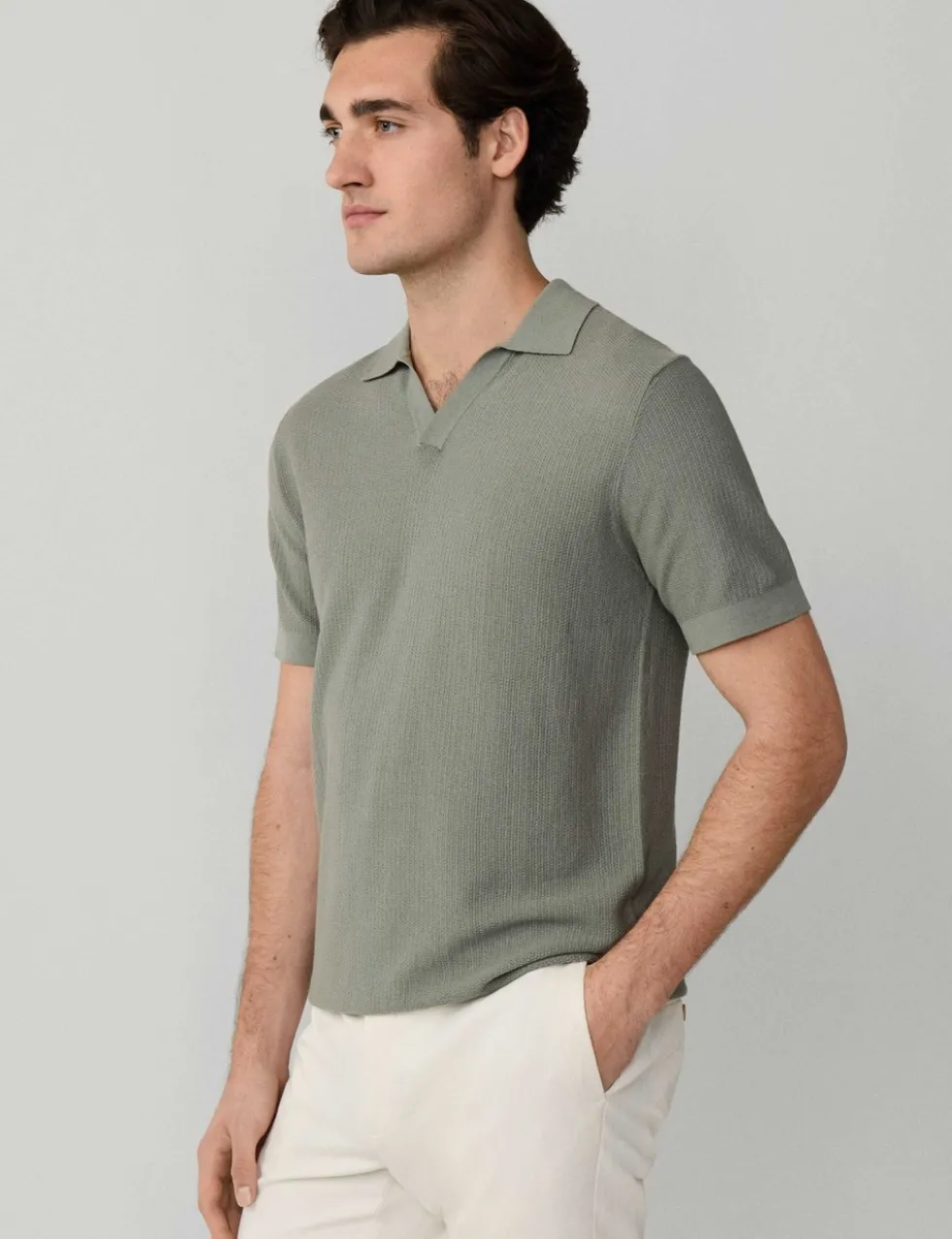 Pure Cotton Open Neck Knitted Polo Shirt