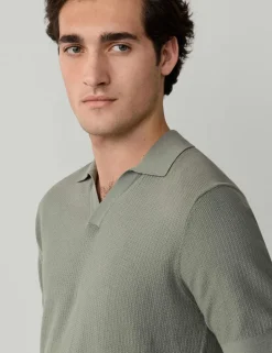 Pure Cotton Open Neck Knitted Polo Shirt