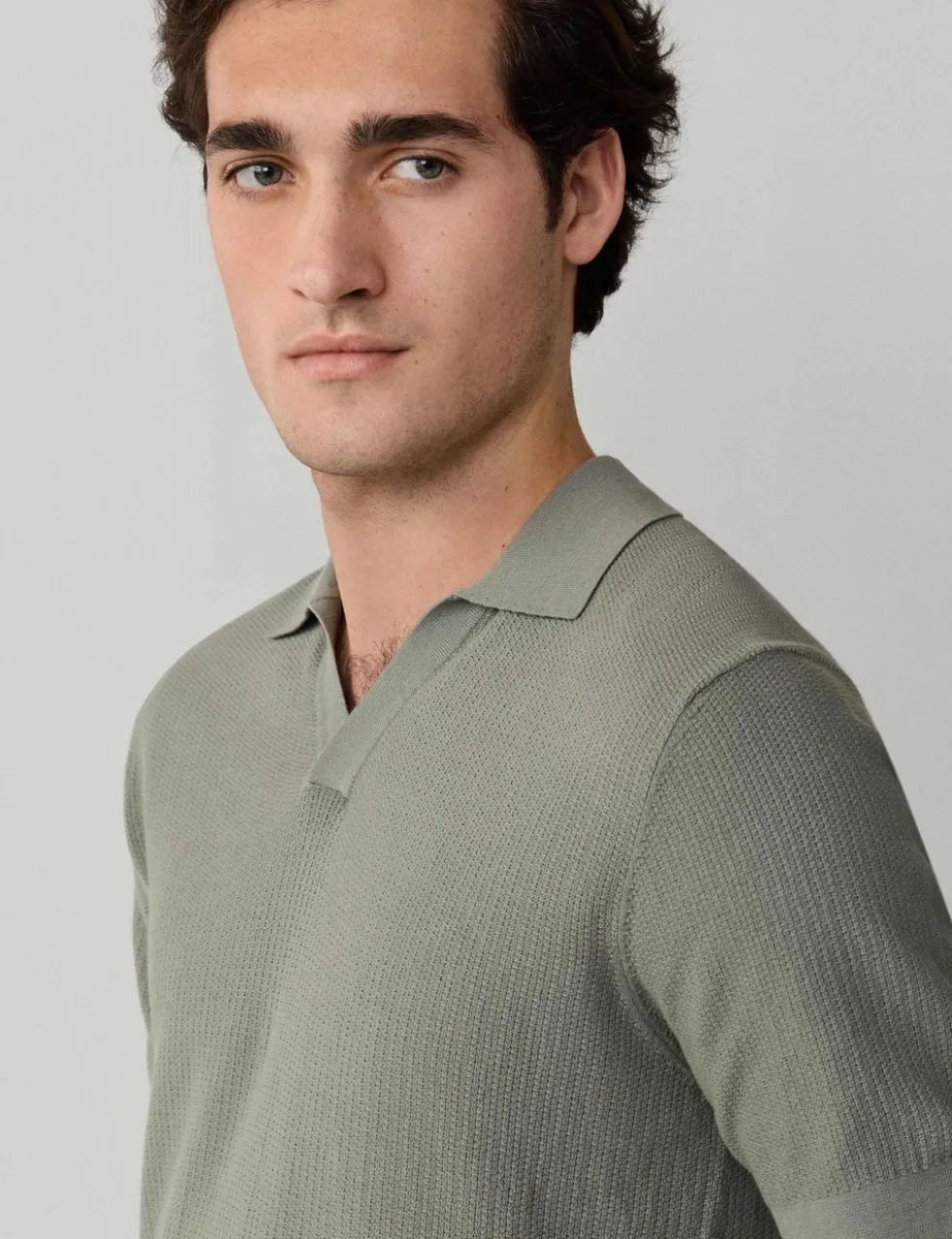 Pure Cotton Open Neck Knitted Polo Shirt