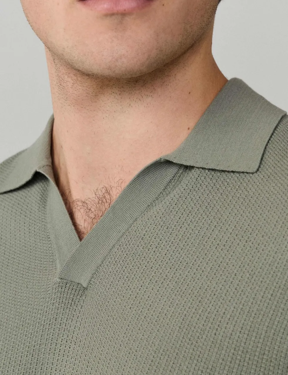 Pure Cotton Open Neck Knitted Polo Shirt