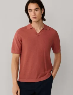 Pure Cotton Open Neck Knitted Polo Shirt