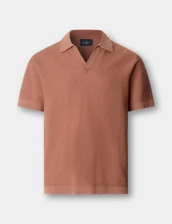 Pure Cotton Open Neck Knitted Polo Shirt