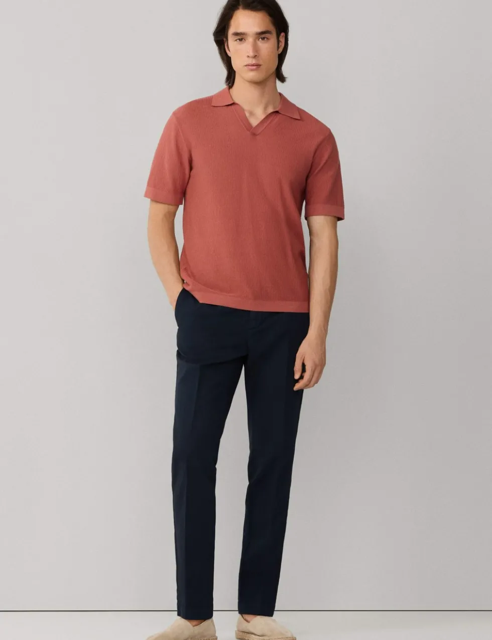 Pure Cotton Open Neck Knitted Polo Shirt