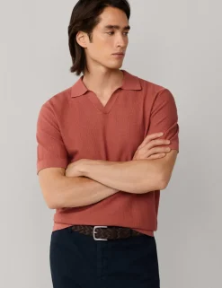 Pure Cotton Open Neck Knitted Polo Shirt