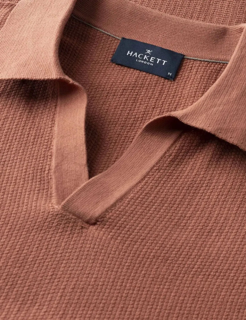 Pure Cotton Open Neck Knitted Polo Shirt
