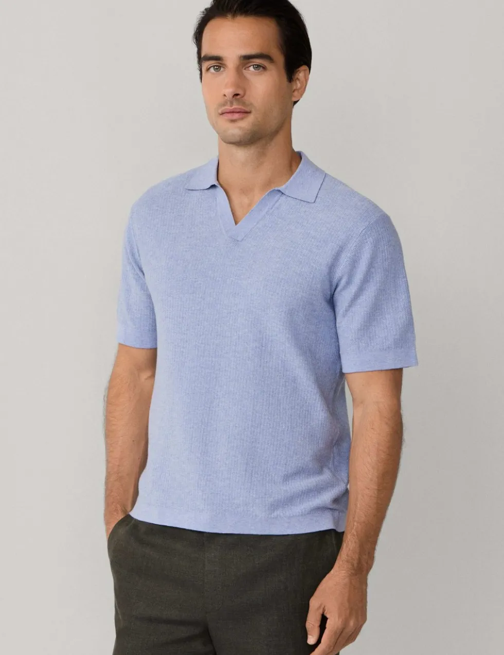 Pure Cotton Open Neck Knitted Polo Shirt