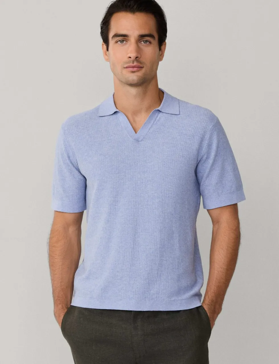 Pure Cotton Open Neck Knitted Polo Shirt