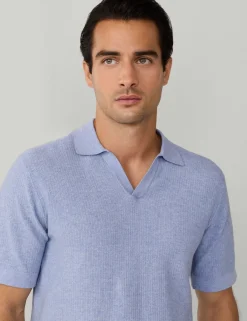 Pure Cotton Open Neck Knitted Polo Shirt