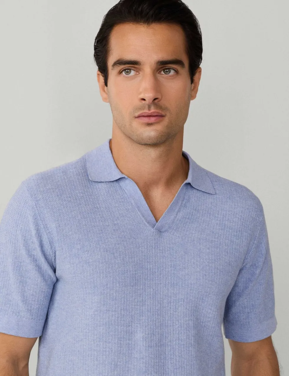 Pure Cotton Open Neck Knitted Polo Shirt