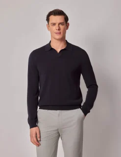 Pure Cotton Open Neck Knitted Polo Shirt