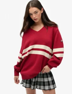 Pure Cotton Oversized Striped V-Neck Jumper