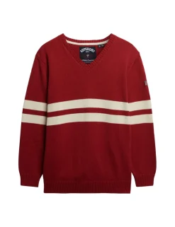 Pure Cotton Oversized Striped V-Neck Jumper