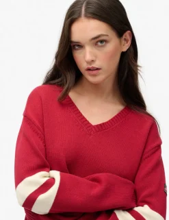 Pure Cotton Oversized Striped V-Neck Jumper