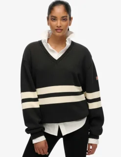 Pure Cotton Oversized Striped V-Neck Jumper