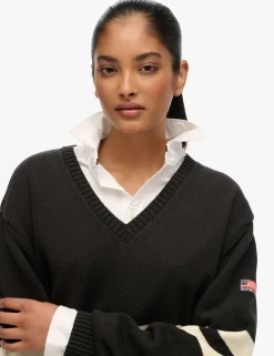 Pure Cotton Oversized Striped V-Neck Jumper