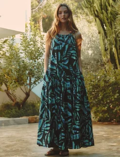 Pure Cotton Painterly Palm Maxi Dress