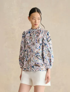 Pure Cotton Paisley High Neck Blouse