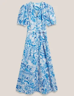 Pure Cotton Paisley V-Neck Midi Dress