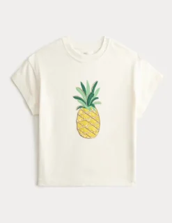 Pure Cotton Pineapple Sequin Top (2-10 Yrs)