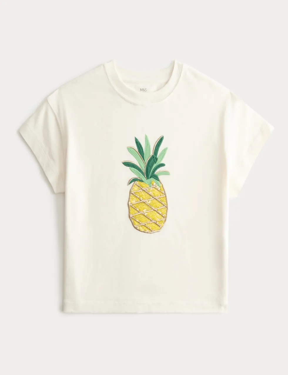 Pure Cotton Pineapple Sequin Top (2-10 Yrs)