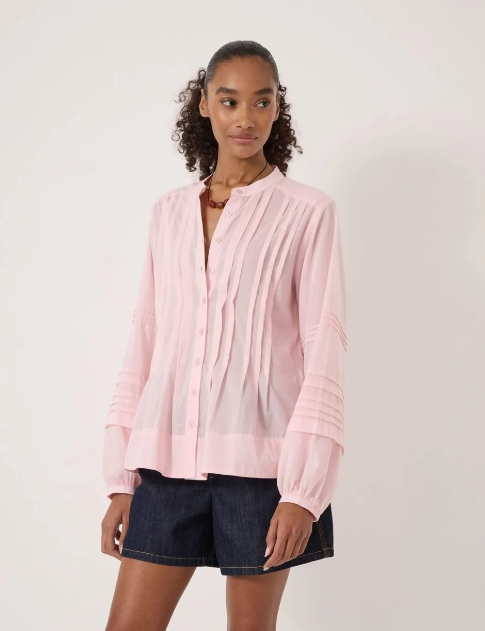 Pure Cotton Pintuck Detail Blouse
