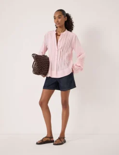 Pure Cotton Pintuck Detail Blouse