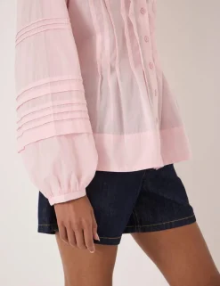 Pure Cotton Pintuck Detail Blouse