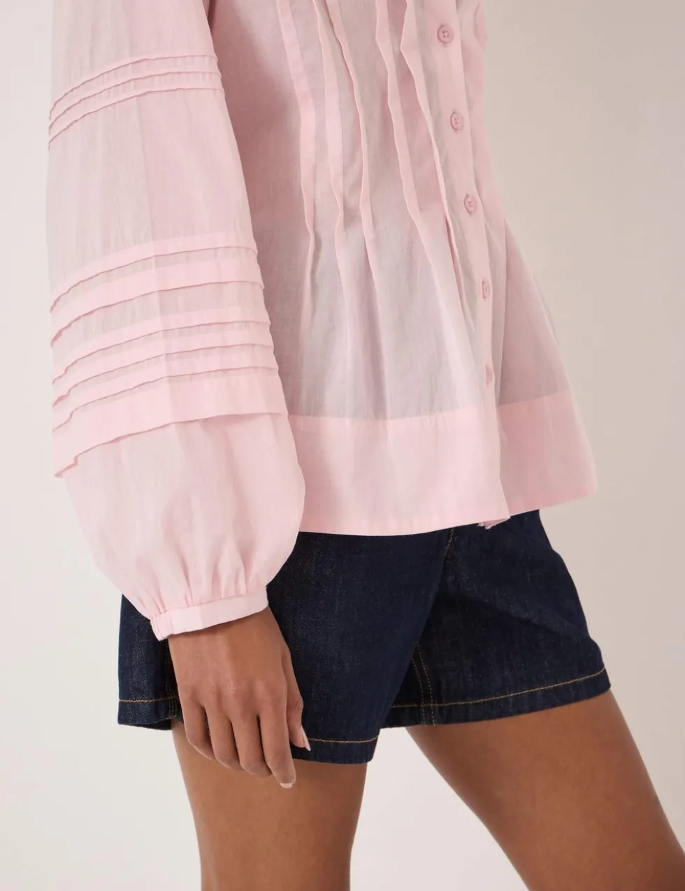 Pure Cotton Pintuck Detail Blouse