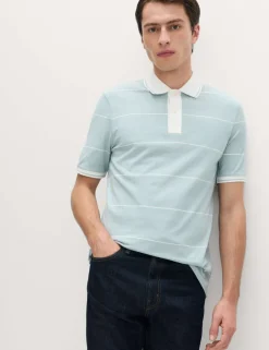 Pure Cotton Pique Striped Polo Shirt