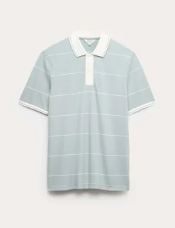 Pure Cotton Pique Striped Polo Shirt
