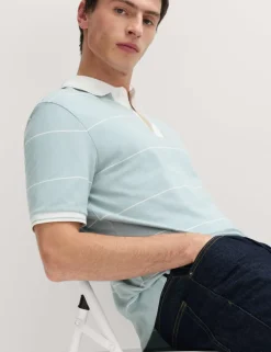 Pure Cotton Pique Striped Polo Shirt