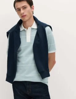 Pure Cotton Pique Striped Polo Shirt