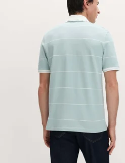 Pure Cotton Pique Striped Polo Shirt