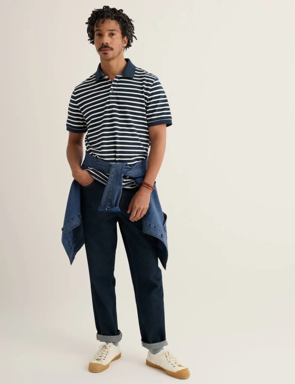 Pure Cotton Pique Striped Polo Shirt