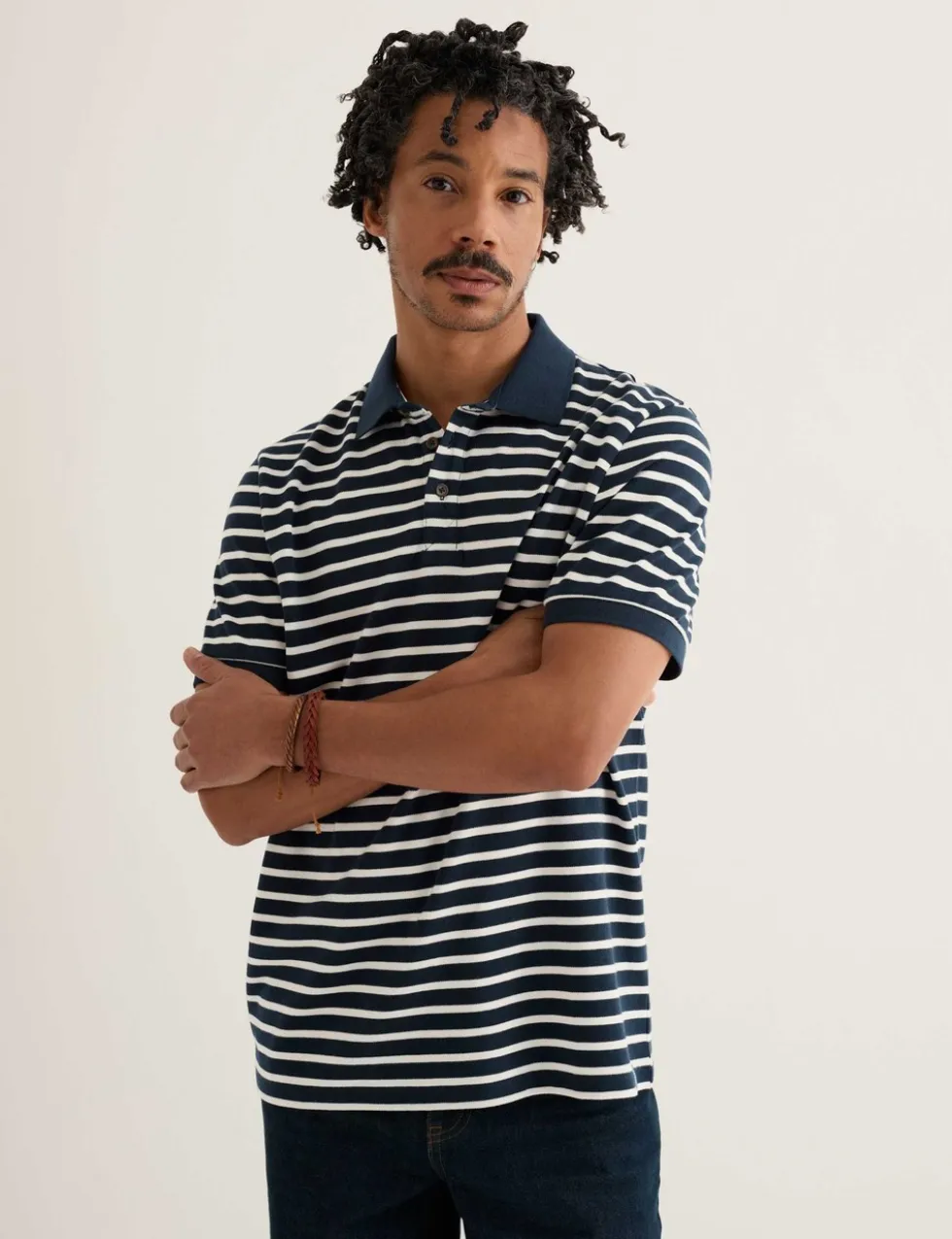 Pure Cotton Pique Striped Polo Shirt