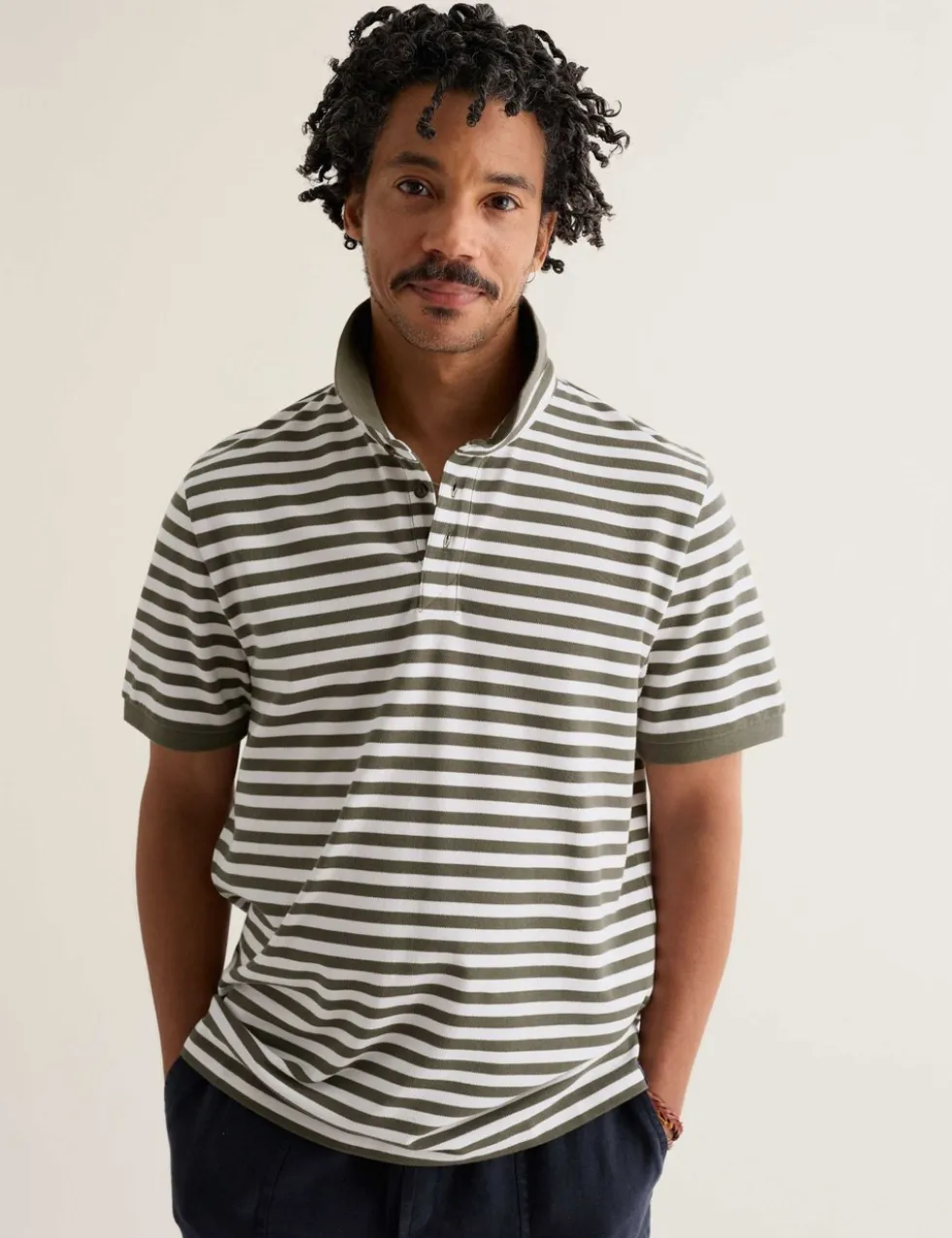 Pure Cotton Pique Striped Polo Shirt