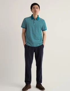 Pure Cotton Pique Striped Polo Shirt