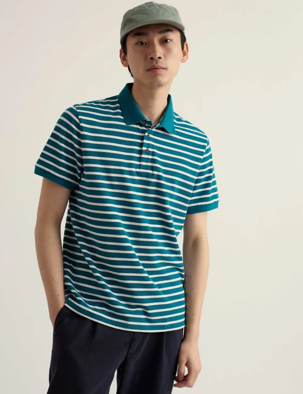 Pure Cotton Pique Striped Polo Shirt