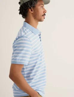 Pure Cotton Pique Striped Polo Shirt