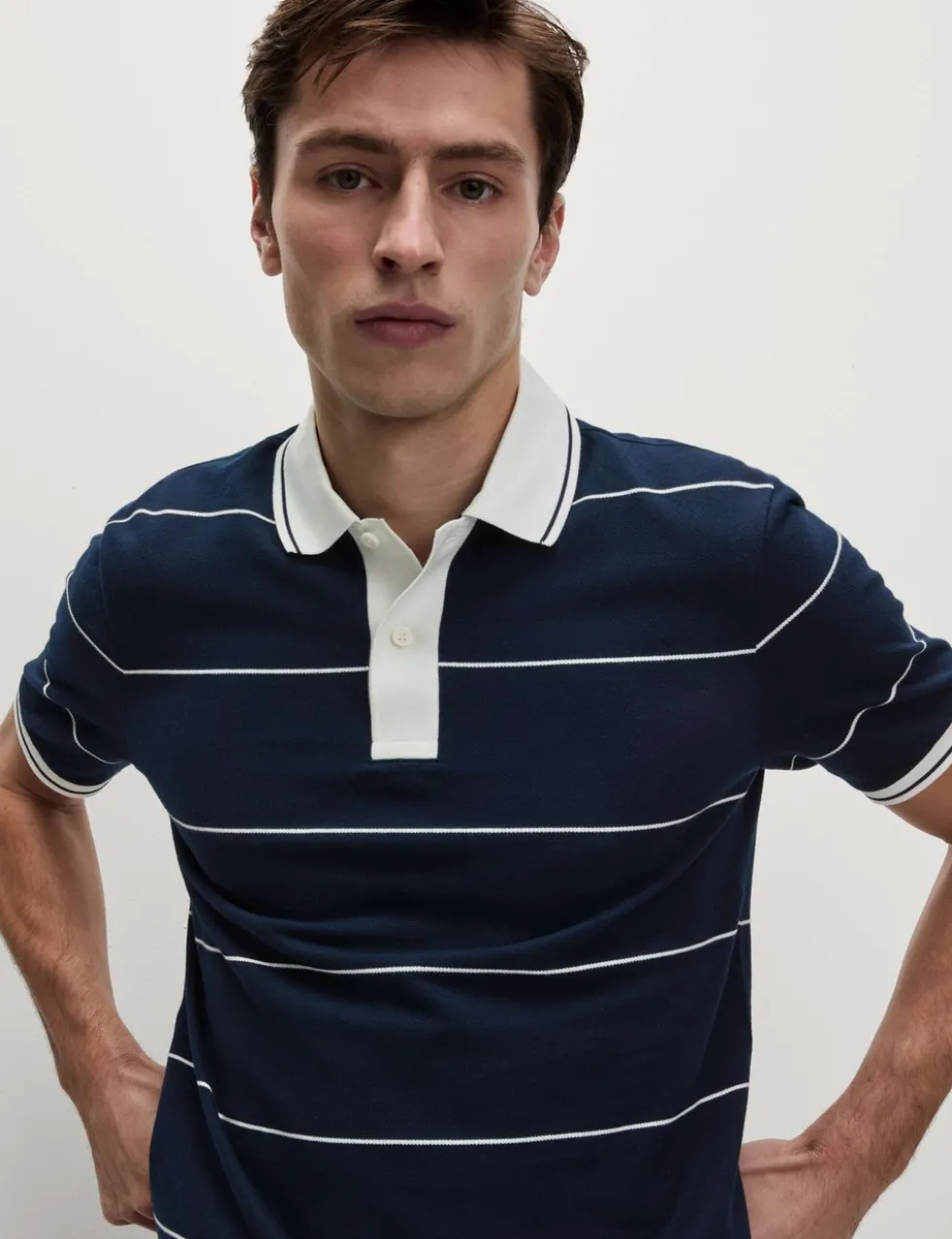 Pure Cotton Pique Striped Polo Shirt