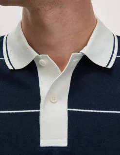 Pure Cotton Pique Striped Polo Shirt