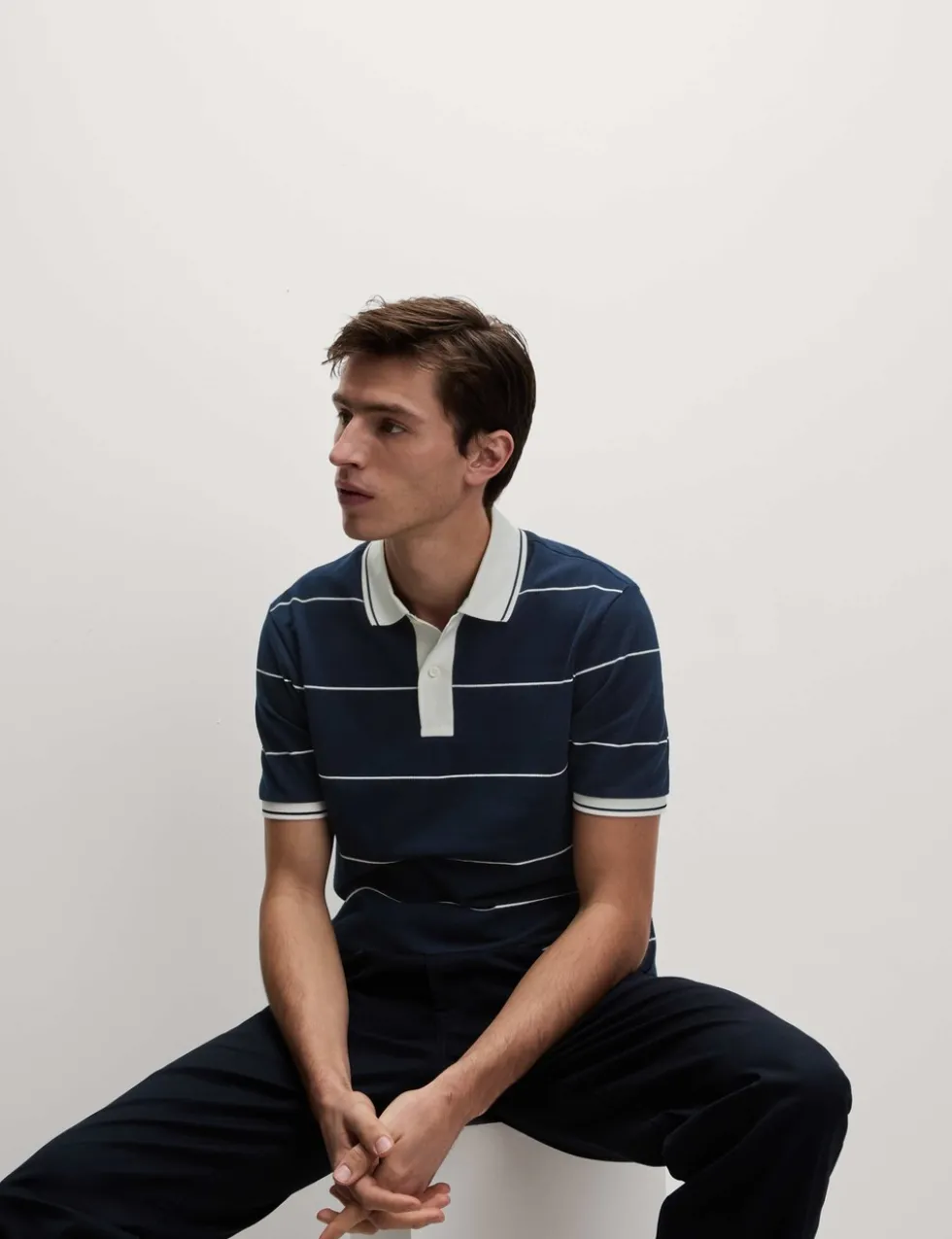 Pure Cotton Pique Striped Polo Shirt