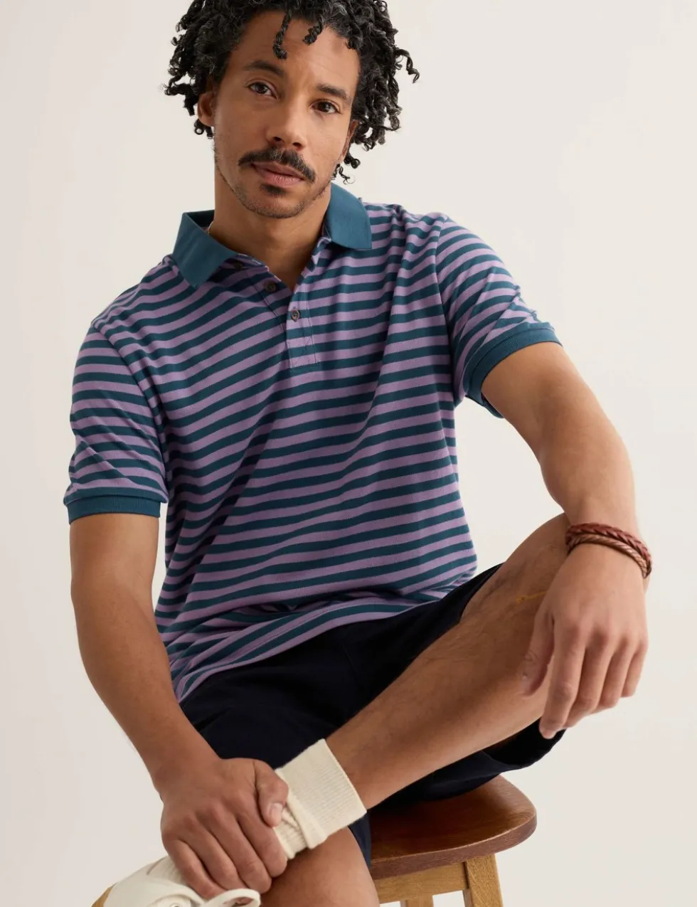 Pure Cotton Pique Striped Polo Shirt