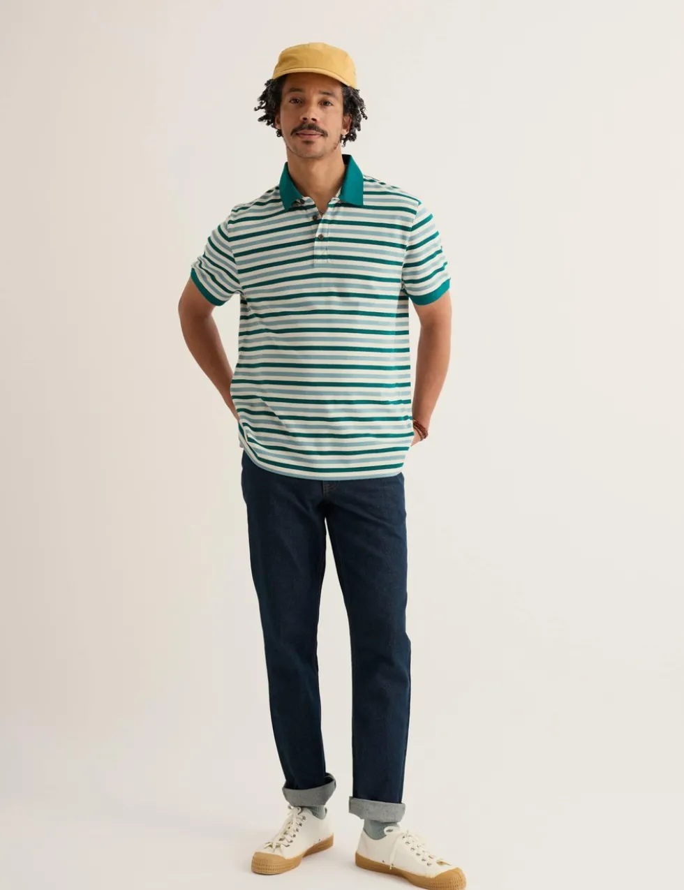 Pure Cotton Pique Striped Polo Shirt