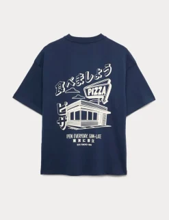 Pure Cotton Pizza Diner Graphic T-Shirt (6-16 Yrs)