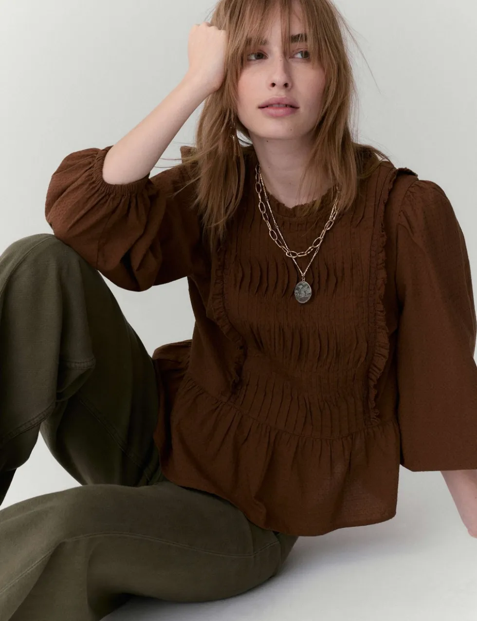 Pure Cotton Pleat Front Blouse